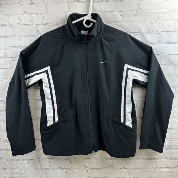 Nike Black And White Striped Windbreaker Full Zipper Jacket Adult Large 12-14 - Picture 2 of 9